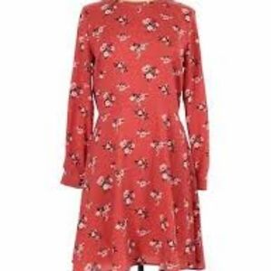 LOFT Women red floral long sleeve dress, size 14